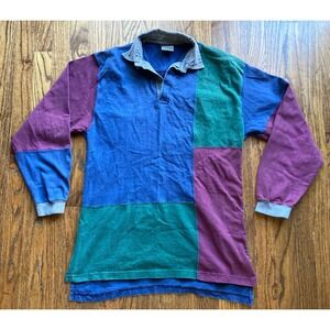 VTG 90s Y2K Fast Company Longsleeve Rugby Shirt Polo Mens XL Colorblock Preppy
